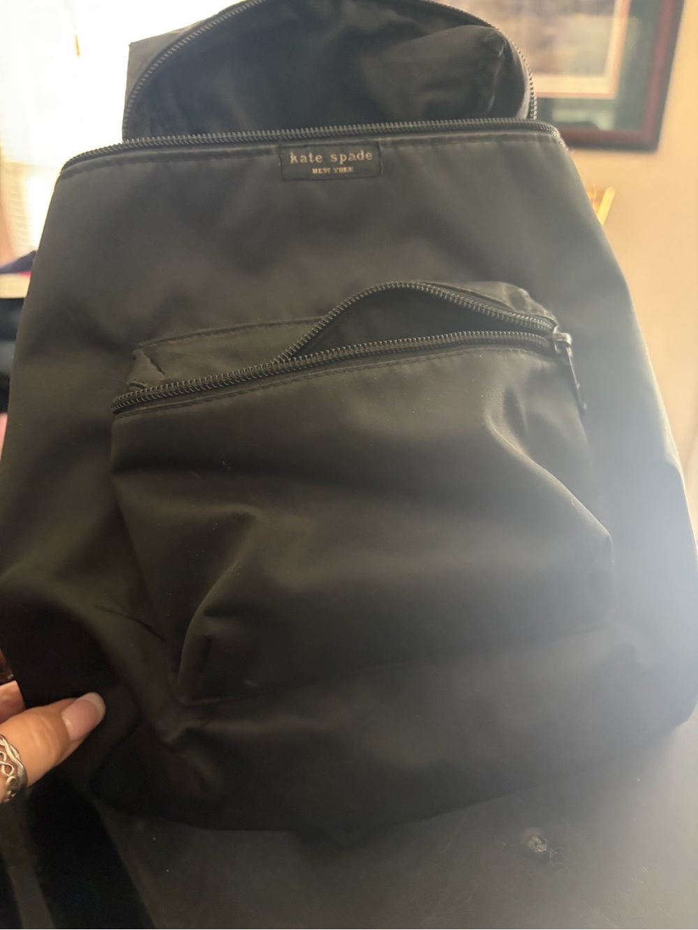 kate spade black nylon backpack with front pocket